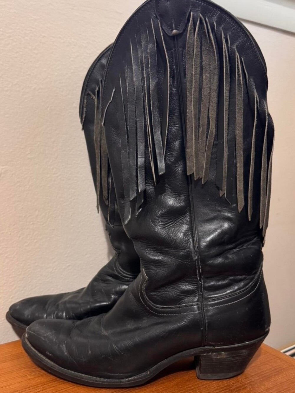 Black Leather Fringe Cowboy Boots